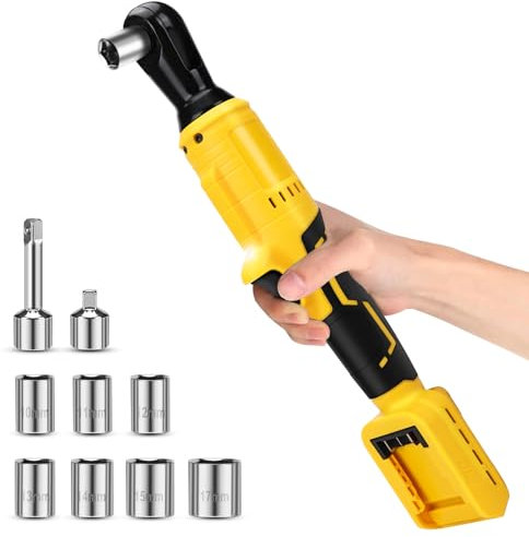 Llave de Carraca A Batería 3/8, Llave de Carraca Eléctrica para Batería Dewalt 20V, 150N-m 300 rpm con Velocidad Variable, Carraca de 3/8 A 1/4 con Juego de Herramientas de Carraca (Sin Batería)