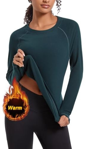 SURFEASY Thermal Tops Womens Fleece Lined Base Layer Top Undershirt Ladies Long Sleeve Underwear Soft Winter Warm Casual Fashion Shirt(Dark Green,L)