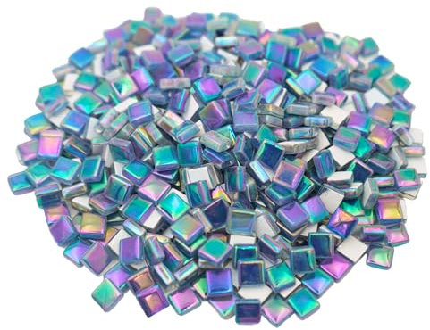 Yuvori 0,5 kg quadratische Kristall-Mosaikfliesen, 1 cm, schillerndes & Kristallglas, DIY, Badezimmer, Küche, Wohnzimmer, Balkon Dekor (irisierendes Marineblau)