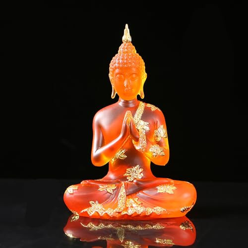 NNYCC Buddha Statue aus Kristallharz Meditations Deko für Den Innenbereich, Thailändische Sitzende Buddha Figur Spirituelle Geschenke für Tisch Zen,Orange,L