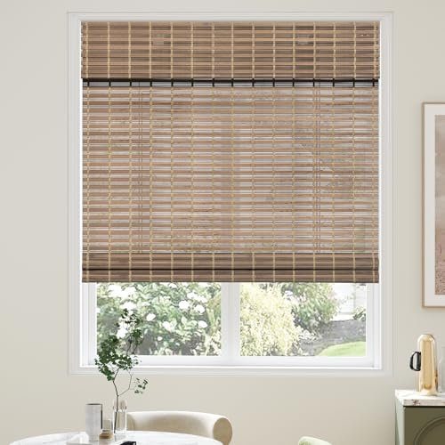 AGESISI Bamboo Roman Shades with Valance Cover, Cordless Bamboo Blinds for Indoor Windows, Light Filtering Bamboo Woven Shades for Kitchen, Bedroom, Privacy Protection, 36 W x 64 H, Grey