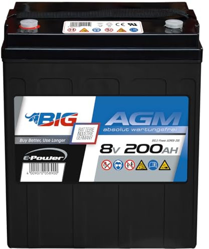 BIG E-Power AGM Versorgerbatterie: Ideal für Wohnmobil, Caravan, Photovoltaik, Inselanlagen, Solaranlagen, Camping, Marine, Gartenhütte, Unabhängige Stromversorgung, Windkraftanlagen (8V - 200Ah)