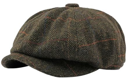 Stretch-Mütze für Herren, englische Vintage-Zeitung, Kindermütze, klassisch, kariert, Künstlermütze, niedlicher Wintermütze, Pferdeschwanz-Mütze für Damen, Zopfstrickmütze für Damen, grün,