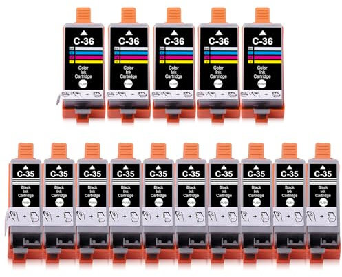 Yongairuink PGI-35 CLI-36 Tintenpatronen Ersatz für CAN PGI 35 CLI 36 PGI35 CLI36 für CAN IP100 IP110 IP110WB IP100WB Mini260 Mini320 TR150 TR160 (10 Schwarz 5 Farbe)