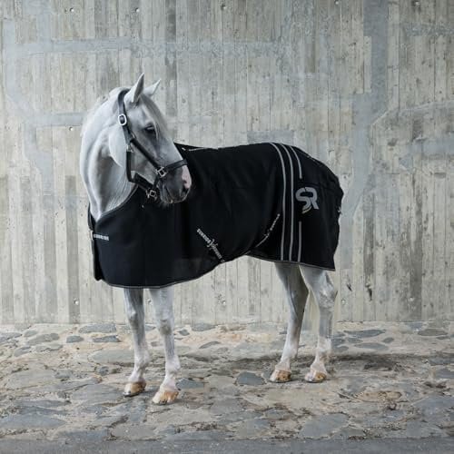 SUNRIDE Stalldecke 50g für Pferde - mit Fleece - geeignet als Unterdecke - extrem atmungsaktiv - abnehmbare Bauchgurte (schwarz, 125 cm)