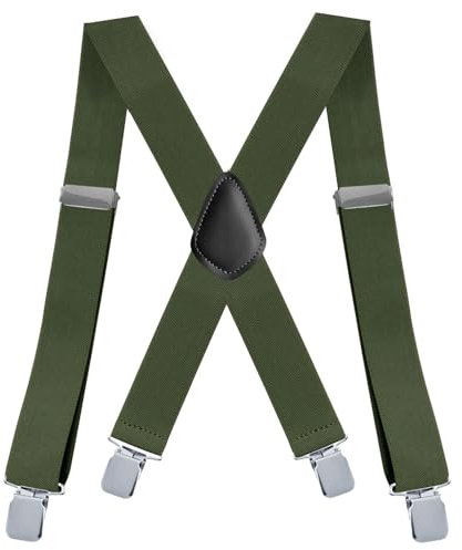 Zclro Hosenträger für Herren, 3,5 cm Hosenträger mit Sehr Starken 4 Metall Clips Hosenträger Einstellbar und Elastisch Einheitsgröße für Männer und Damen - Armeegrün
