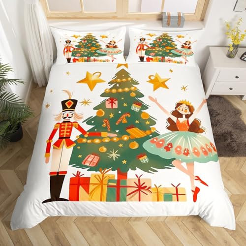 Homewish Kids Christmas Duvet Cover Super King Cartoon Nutcracker Bedding Set, Christmas Nutcrackers Duvet Cover Set Girly Ballet Princess Bed Set Christmas Tree Decorations Quilt Cover