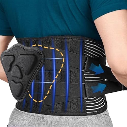Rückenstützgürtel mit 6 Streben für Herren und Damen, Bequeme Atmungsaktive Rückenbandage mit 3D Lendenpolster zur Linderung von Rückenschmerzen und Haltungskorrektur, Rückengurt für Arbeit und Sports