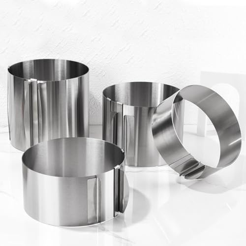 CHUIFAI 4 Stück Backring Verstellbar Rund, 15-30 cm Edelstahl Kuchenring, 6cm 8,5cm 12cm 15cm hoch Tortenring Verstellbar, runde Kuchenform Backring Set mit Befestigungsclips