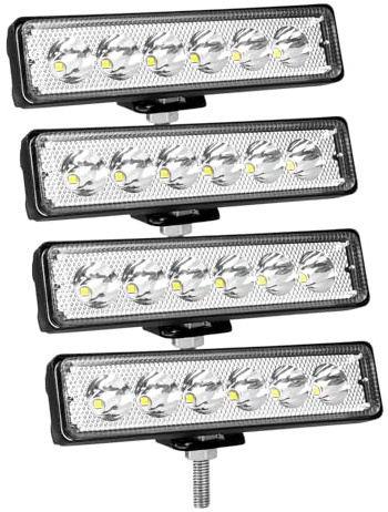 YOJZMA 4Pcs Phare de Travail LED, 6 Pouces 18W Mini Barre Lumineuse LED | 12V/24V, Blanc 6000K, étanche IP67, Projecteur lumière pour moto, camion, 4x4, Offroad, SUV, ATV, UTV, bateau, pick-up