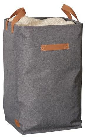 LOVE IT STORE IT Premium Aufbewahrungskorb mit Griffen - Wäschesammler Stoff aus Leinen - Grau - Stabil und vielseitig - 35x35x58 cm