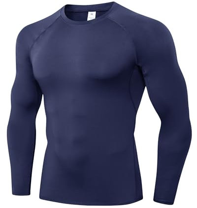 Yuerlian Navy Mens Long Sleeve Compression Shirt Quick Dry Athletic Running Top Tight Fit Workout Undershirt Sports Gym Yoga Jogging T-Shirts