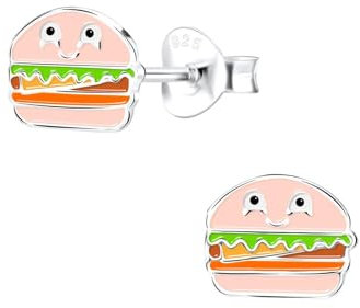 Monkimau Mädchen Ohrringe Burger | Ohrstecker aus 925 Sterling Silber | Kinderohrringe hypoallergen