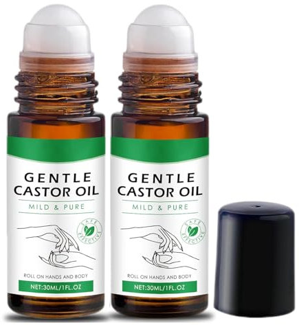 Castorglo Bio-Rolle mit goldenem Rizinusöl gegen Narben und Dehnungsstreifen – Körperpflege mit Rizinusöl, Körpermassagecreme für trockene Haut (2pc)