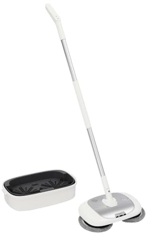 Kabellos Elektrischer Mopp Bodenwischer mit Sprühfunktion, LED Beleuchtung und 400ml Wassertank Akku-Vibrationsmopp Wischen Bodenreiniger Spin Mop zum Wischen Polieren (Silber)