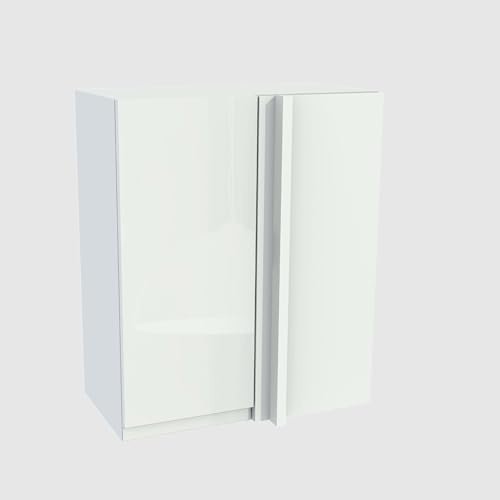 Laclar FREZO Eck-Oberschrank - Grifflos - Soft-Close - Hochglanz - Optimale Raumnutzung & Stil für Ihre Küche - 65x32x72 cm - Weiß, Front: Hochglanz Weiß grifflos