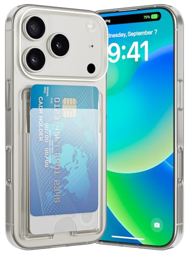 DEVASO Hülle für iPhone 17 Pro Handyhülle mit Kartenfach Dünn Transparent Crystal TPU Silikon Schutzhülle Stoßfest Handy Tasche Bumper Brieftasche Case Cover für 2 Karten