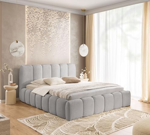 FURNISTAR Polsterbett MIA mit Bettkasten, Bett 180x200, Bubble Bett, Doppelbett mit Stauraum und Lattenrost, Boxspringbett-Optik, ohne Matratze, Schlafzimmer - Grau