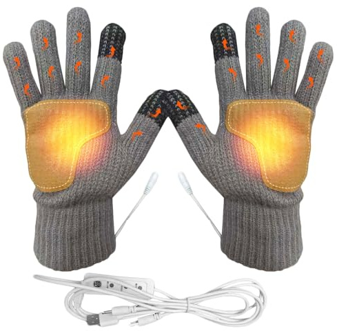 USB Beheizte Handschuhe für Damen und Herren, Touchscreen Handschuhe Winter Beidseitig Heizung 3 Einstellbare Temperaturstufen Handwärmer Strickhandschuhe für Radfahren Skifahren Drinnen und Draußen