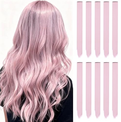 10 Estensioni Capelli Rosa | 22 Clip-In | Ciocche Lunghe Lisce Sintetiche per Ragazze, Bambini, Donne, Uso Quotidiano, Festa (Rosa Chiaro)