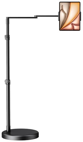 elitehood Heavy Duty Aluminum Tablet Floor Stand with Adjustable Swivel Arm | iPad Stand for Bed Recliner Sofa, Tablet Holder Compatible with iPad mini Air Pro 13/12.9 and 4.7-13in Tablets