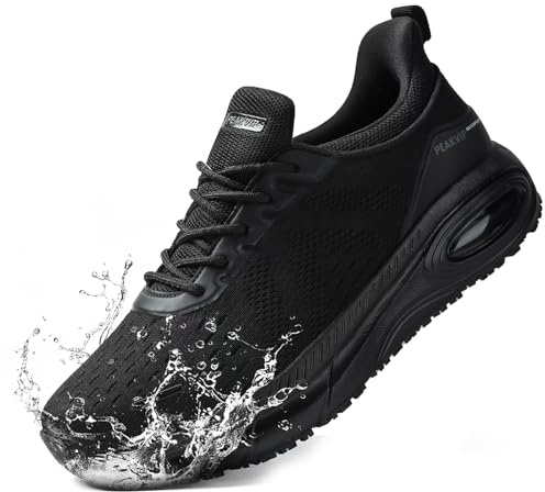 PEAKVIP Wide Non Slip Work Shoes for Men with Arch Support Cushioned Food Service Orthopedic Sneakers Slip on Waterproof Oil Resistant Chef Walking Footwear for Kitchen Restaurant Black US 10