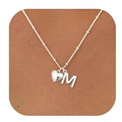KINHOPI Kette mit Buchstaben, Silber/14K Vergoldet, A-Z & Herz Anhänger | Halskette mit Buchstaben, Namenskette Damen, Schmuck Personalisierte Geschenke für Frauen Mädchen
