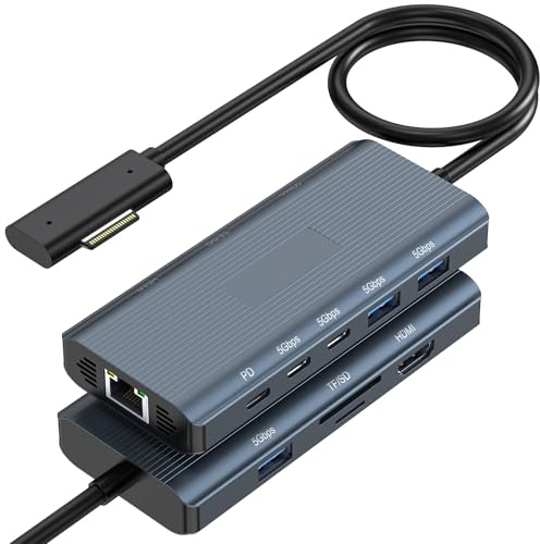 Surface Dock,10-in-1 Surface Docking Station mit HDMI,Ethernet,SD/TF-Steckplatz,3*USB 3.0, 2*USBC 3.0, 1*USBC PD,Docking Station für Surface Pro 11/10/9/8/X/7/6/5/Surface Laptop/Surface Book