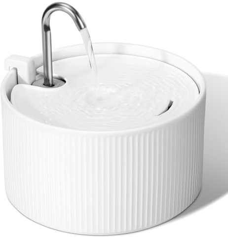 Fuente para gatos de cerámica, 2,2 L, dispensador de agua súper silencioso para mascotas, con filtro de carbón activo, cerámica quemada a altas temperaturas, materiales limpios y seguros