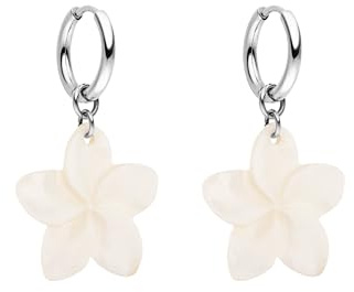 Purelei Plumeria Ohrringe – wasserfest | Creolen mit Blütenanhänger aus Edelstahl | 14K Vergoldung, Silber & 18K Rosévergoldung | Aloha-inspirierte Ohrringe (Silver)