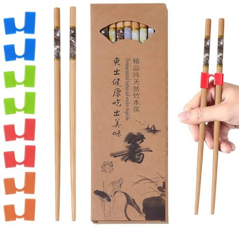 10 Pairs Wooden Chopsticks with 8 Helper Set, 24cm Chinese Chopsticks Reusable, Non-Slip Chop Sticks for Sushi Rice Noodles Asian Dishes Used