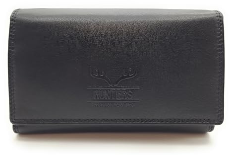 Lemasi Damen Geldbörse Echt Leder mit RFID Schutz - 12 Kartenfächer 4 Scheinfächer Münzfach - Portemonnaie Geldbeutel Frauen 17x10x4cm (Schwarz)