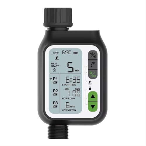 IRRIGATECH Temporizador de Riego con Sensor de Lluvia, 3 Programas, Pantalla LCD 3.5, IPX5 Resistente al Agua, Toma de 1/2-3/4 para Jardín, Huerto, Cesped (Mod.355_Digital 3 Programs & Rain Sensor)