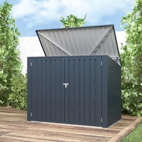 InTheMarket Double Metal Wheelie Bin Store – Heavy Duty Galvanised Steel 2-Bay Bin Shed – Weatherproof Outdoor Rubbish Storage with Lid Lift & Lockable Doors – Fits 2 x 240L Standard Bins