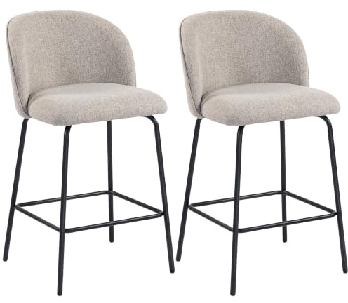 HOMCOM Barhocker 2er Set Barstuhl mit Fußstütze Sitzhöhe 68 cm, Hellgrau | Tresenhocker, Küchenstühle mit Stahlgestell, Lehne, Chenille-Optik, Loungesessel, Küche Wohnzimmer Esszimmer