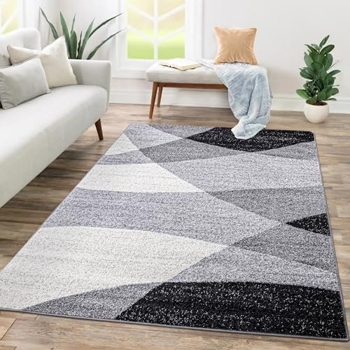 Paco Home Teppich Wohnzimmer Schlafzimmer Kurzflor Abstraktes Muster Geometrisches Design Wellen Motiv Moderne Deko, Grösse:160x220 cm, Farbe:Grau 2