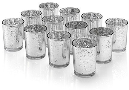 Artis Mercury Glas Votive Kerze Teelichthalter 2.75 H Set von 12 Speckled Silber für Hochzeiten, Parties und Home Décor