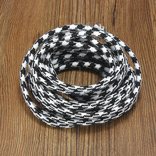 MASUNN 5M 2 Corda Colore Vintage Twist Intrecciato Cavo Luce Filo Elettrico-Poule Nero & Bianco