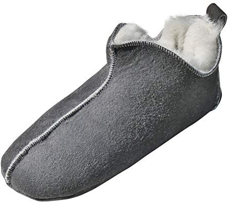 Hollert Lammfell Hausschuhe - Bali Fellschuhe Lederschuhe Bettschuhe Schuhgröße EUR 43, Farbe Grau/Weiß