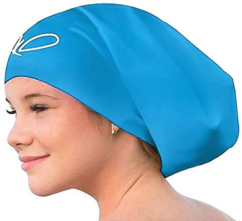 Cuffia Piscina Capelli Lunghi - Cuffia Nuoto Extra Large - Cuffia Piscina Donna e Uomo - Cuffia Docia - Cuffia Piscina Silicone - Cuffia Nuoto per Capelli Ricci, Dread, Afro (Acqua Blu XL)