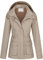 WenVen Giacca da Donna Cotone Militare Caldo Giubbotto Slim Fit Casual con Zip Antivento Cappotto Leggera Giacchetta Carga Classica Parka Montagna Cahi Chiaro XL