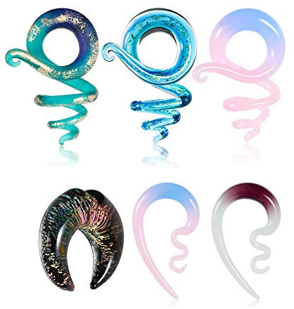 COOEAR 1 Paar Glas-Spirale Himmelblau Ohrstöpsel Ohrbügel 6 mm-10 mm Dehner Flesh Expander, Glas, 00G(10mm), Glas