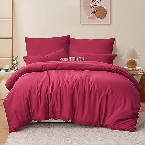 RUIKASI Bettwäsche 200x220 3teilig Rot - Oeko Tex Bettbezug 200 x 220 Set mit Kissenbezüge 80x80, Bettwäsche-Sets 200x220cm aus Mikrofaser mit Reißverschluss Weich und Bügelfrei