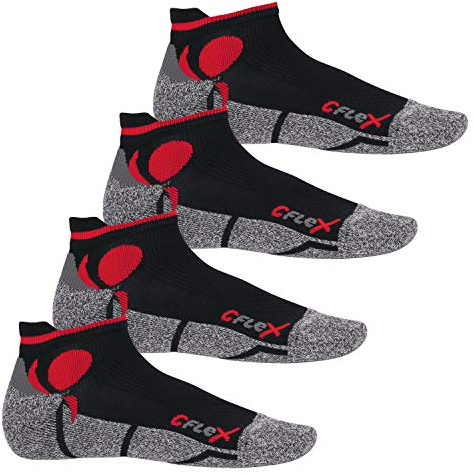 CFLEX Damen und Herren Running Funktions-Sneakersocken (4 Paar) Laufsocken- Schwarz-Rot 35-38