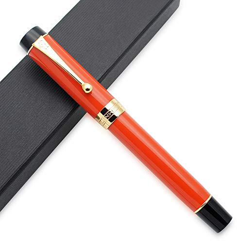 JINHAO Century Tofu 100 18KGP Füllfederhalter aus vergoldetem Harz (Rot mit Gold Clip, Mittlere Feder)