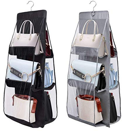 2Pack Handtaschen Aufbewahrung, Linseray Handtaschen Organizer Hängend mit 6 Fächer Taschenhalter für Taschen Wohnzimmer, Schlafzimmer, zu Hause