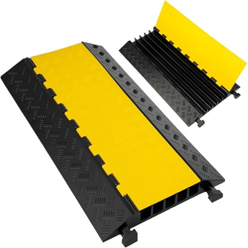 5 Kanal Kabelbrücke 91 x 50 x 5 cm Kabelschutzmatte Außen überfahrschutz für Kabel draußen Kabelbinder Schutz Kabelabdeckung Protektoren 3000KG Tragfähig Brücke Rampe Protector Gummi schwarz