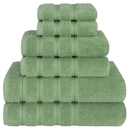 American Soft Linen, Handtuch-Set, 100% türkische Baumwolle, 6-teilig, saugfähig, langlebig, weich und flauschig, für Hotel- und Spa-Badetücher, 610 g/m², 2 Badetücher (Badwäsche-Set, Salbeigrün)