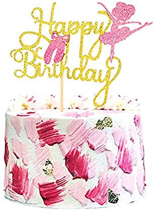 1Pack Gold Glitter Ballerina Geburtstagstorte Topper Ballettkuchen Dekoration Rosa Ballettschuhe Süße Tänzerin Baby Mädchen Geburtstagsfeierzubehör