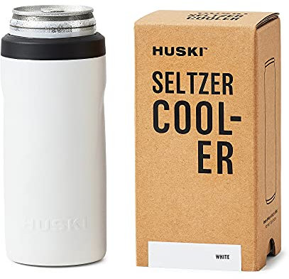 Huski Seltzer Cooler | NEW | Premium 12oz Skinny Drink Holder for Hard Seltzer, Beer, Soda Slim Cans | Triple Insulated 316 Stainless Steel | Seamless Design | Works as a Tumbler (White)